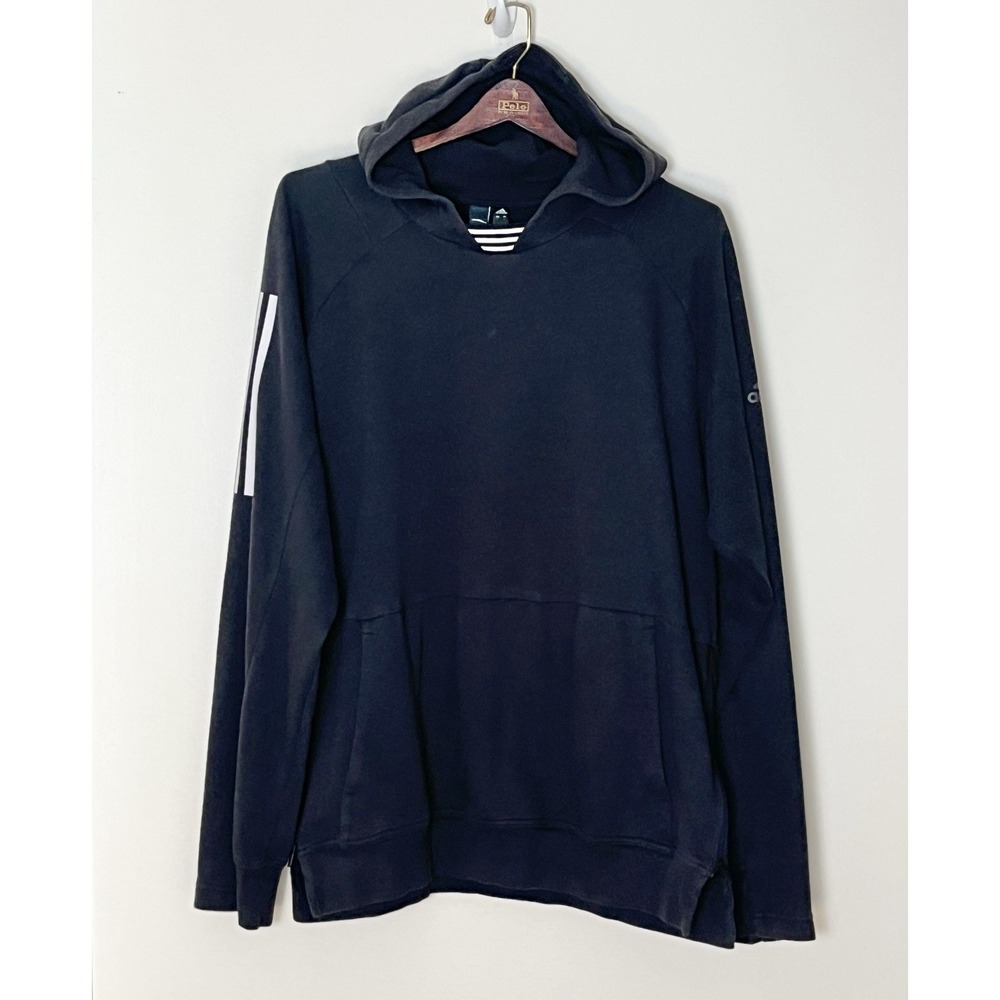 Adidas Hoodie Men's Large Black Three Stripe Pocket Soccer Gym BroCore‎ Athletic